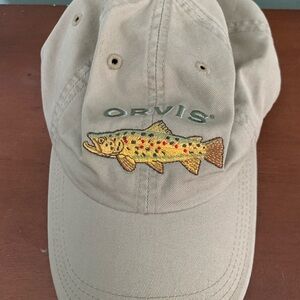 Orvis Khaki Cap with Gold Fish Embroidery